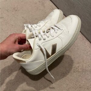 Veja Women's White and Gold Sneakers